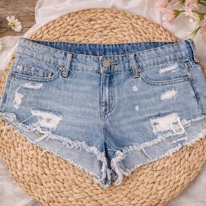 BDG Frayed Hem Light Blue Jean Shorts